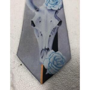 VTG 90’s Ralph Martin Western Cowboy SKULL ROSES Tie Rodeo Southwestern OKeefe